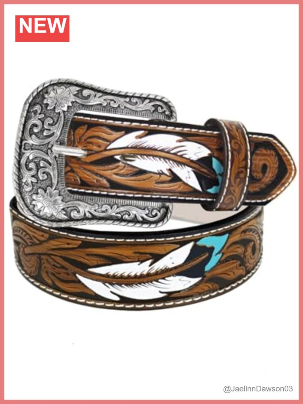 Western Belt Removable Silver Buckle Faux Leather Feather for Cowgirl Outfits